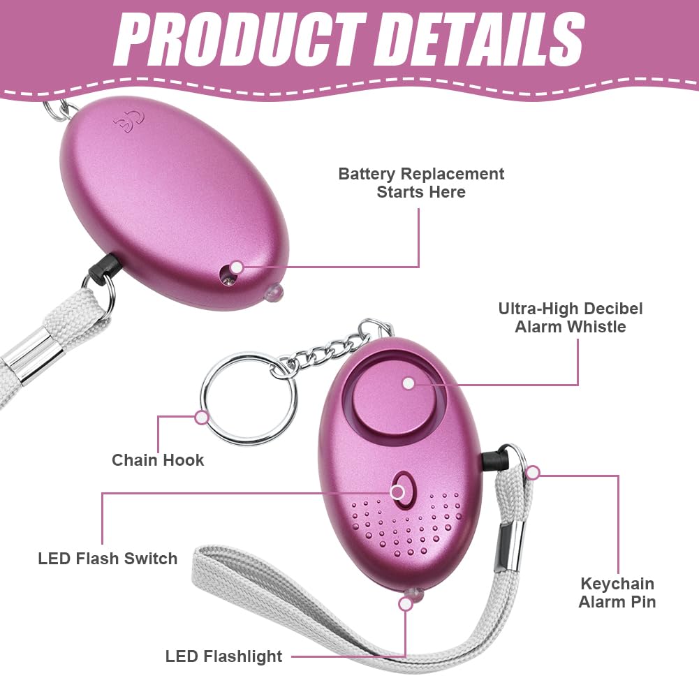 Allarme Personale Flintronic 140dB - 3 Pezzi Ricaricabili Con Luce LED Per Donne E Anziani