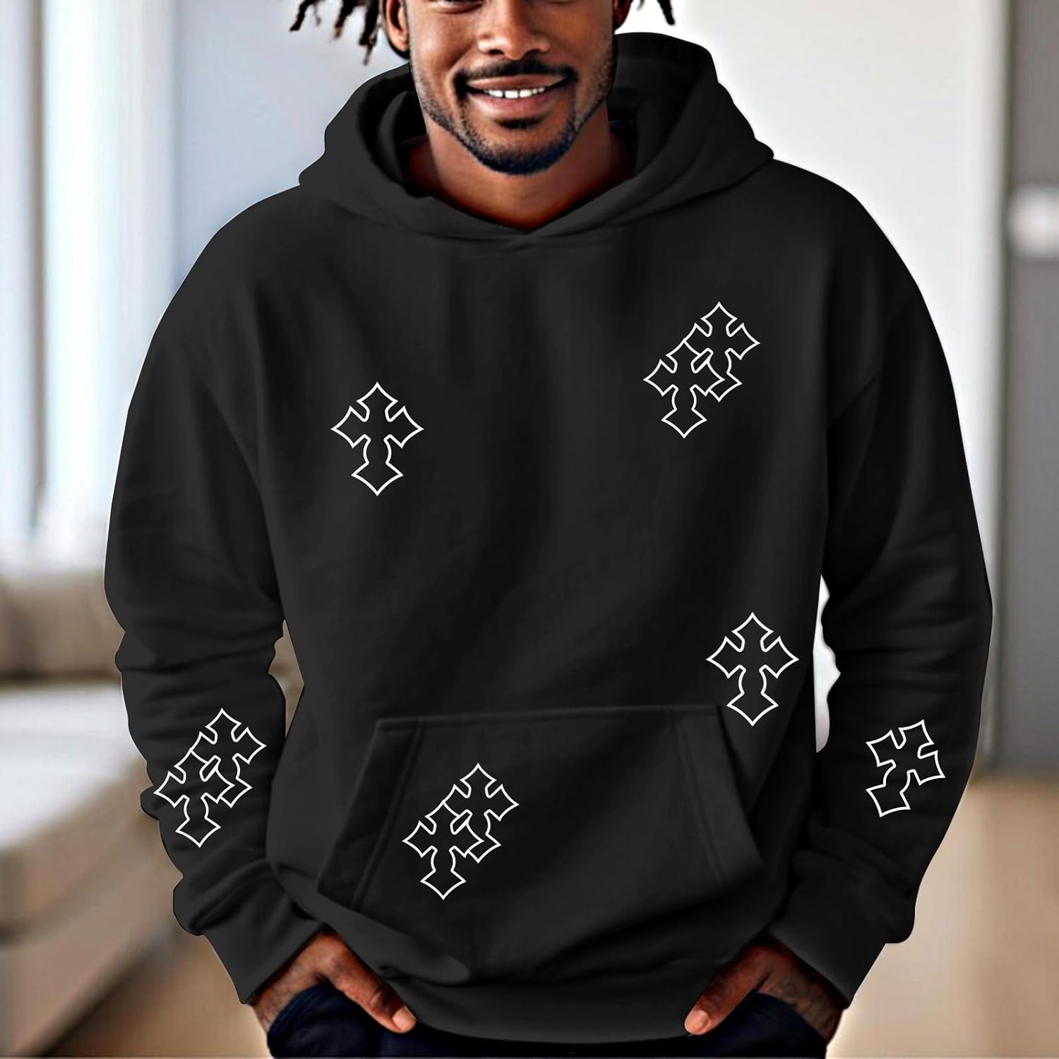 Men's Goth Graphic Hoodies Grunge Hooded Sweatshirt Baggy Vintage Fleece Hoodie Retro Pullover Streetwear Casual Top - Image 3
