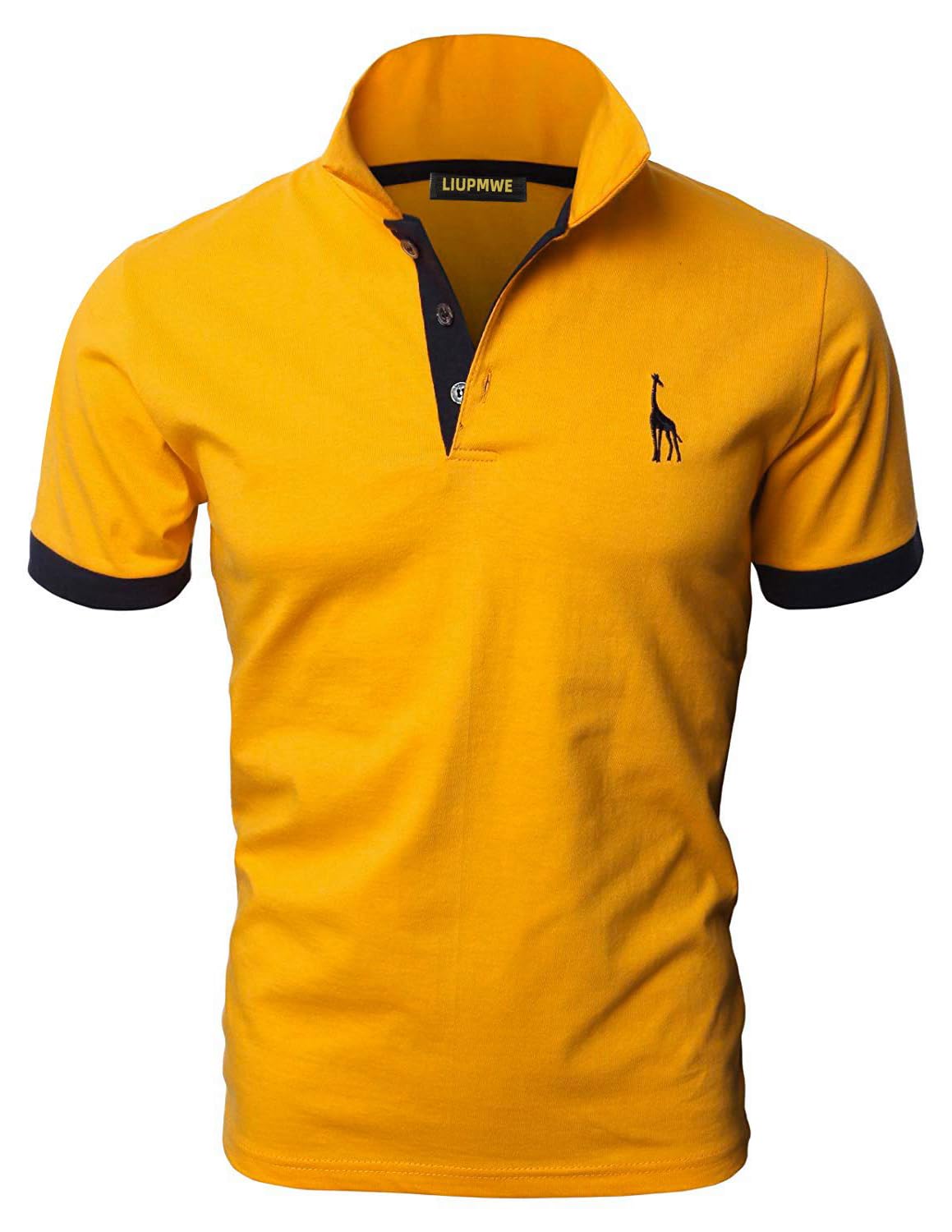LIUPMWE Poloshirt Herren Kurzarm Baumwolle Einfarbig Basic Golf T-Shirt Giraffe Stickerei Polohemd Sommer,Gelb-07,XL