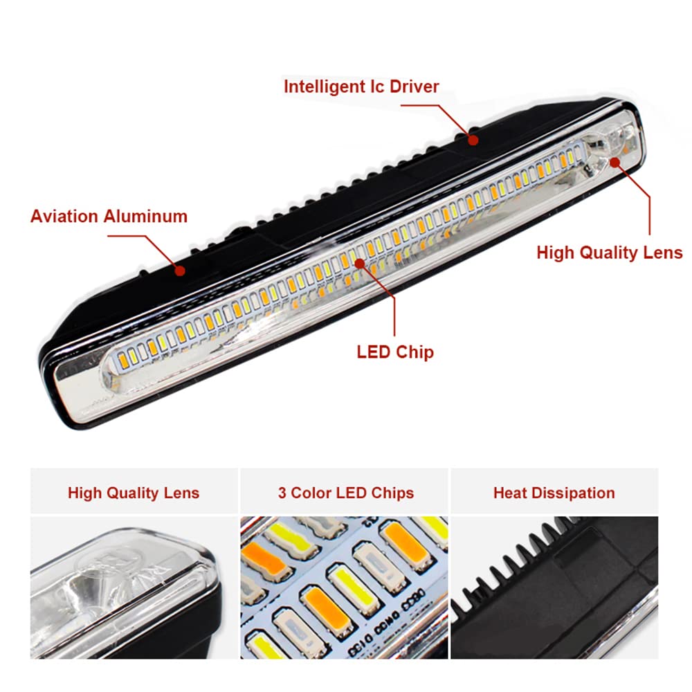 AIVYNA 2 Uds De Luces LED De Circulación Diurna DRL para Coche Luz De Señal De Giro Amarilla con Flujo Secuencial Blanco Luz Antiniebla Azul Luz De Conducción De 12V