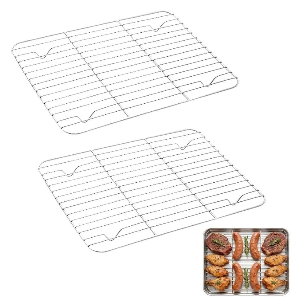 2 Pcs Cooling Racks, 30x20x1.5cm Stainless Steel Baking Racks, Wire Rack, Grill Oven Rack, for Cooking, Roasting, Grilling, Drying (Silve)
