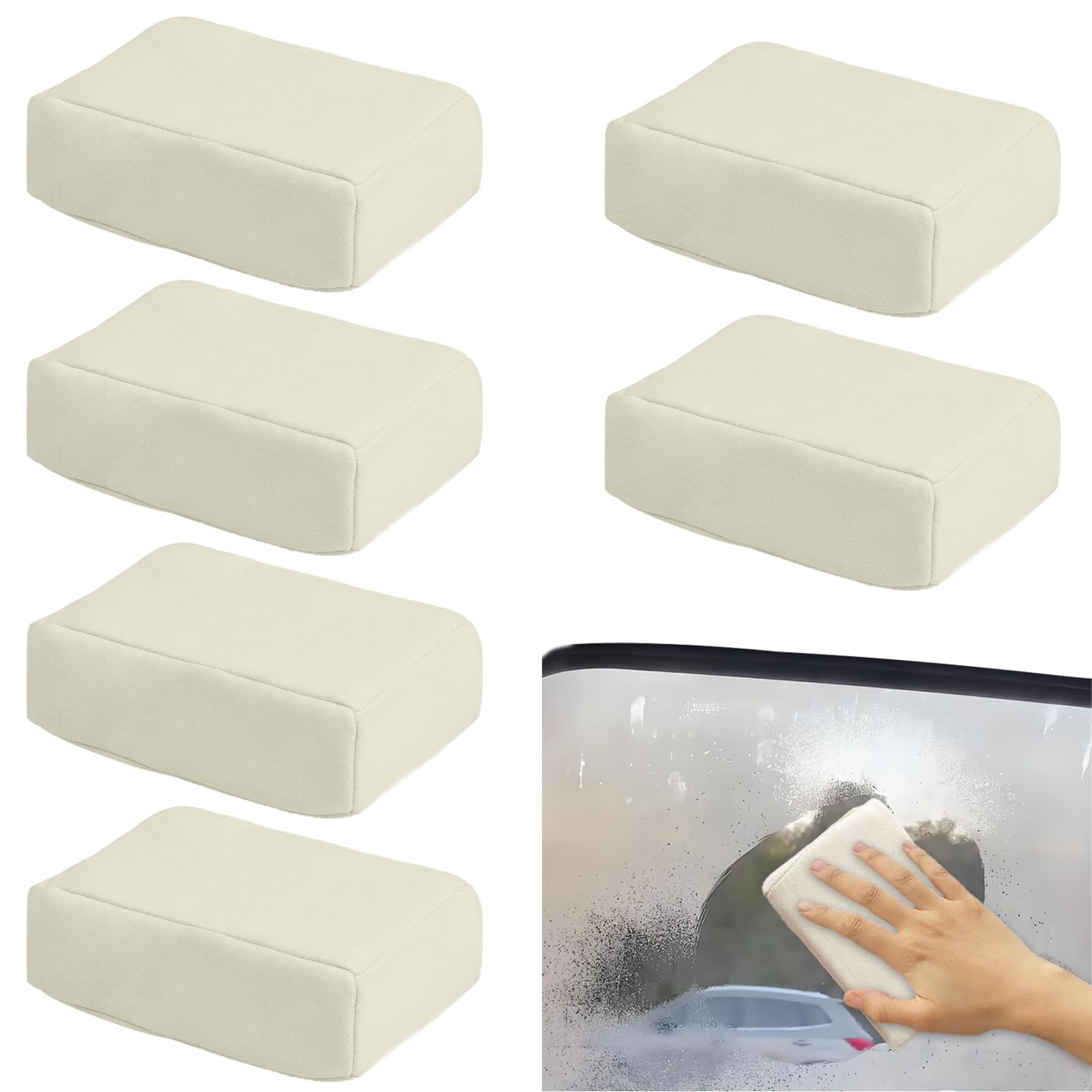 Kikaword 6Pcs Chamois Leather Car Demister Pads,Car Windscreen Condensation Fog Remover Chamois Sponge For Windscreen, Mirrors, Window Mist