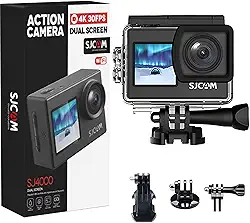 SJCAM Camera de Ação,SJ4000 Filmadora Camera 4K 30MP HD 170° Grande Angular, Subaquática à Prova D'água 2,0' Tela traseira,MP4 (Telas duplas)