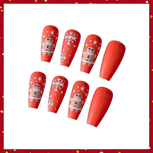 Miniatura 7 de SAGEBIO Año Nuevo Navidad Prensa en Uñas Largas Ataúd Acrílico Uñas Falsas Kit Navidad Copo de Nieve Decoración de Uñas Falsas Bailarina Uñas Falsas