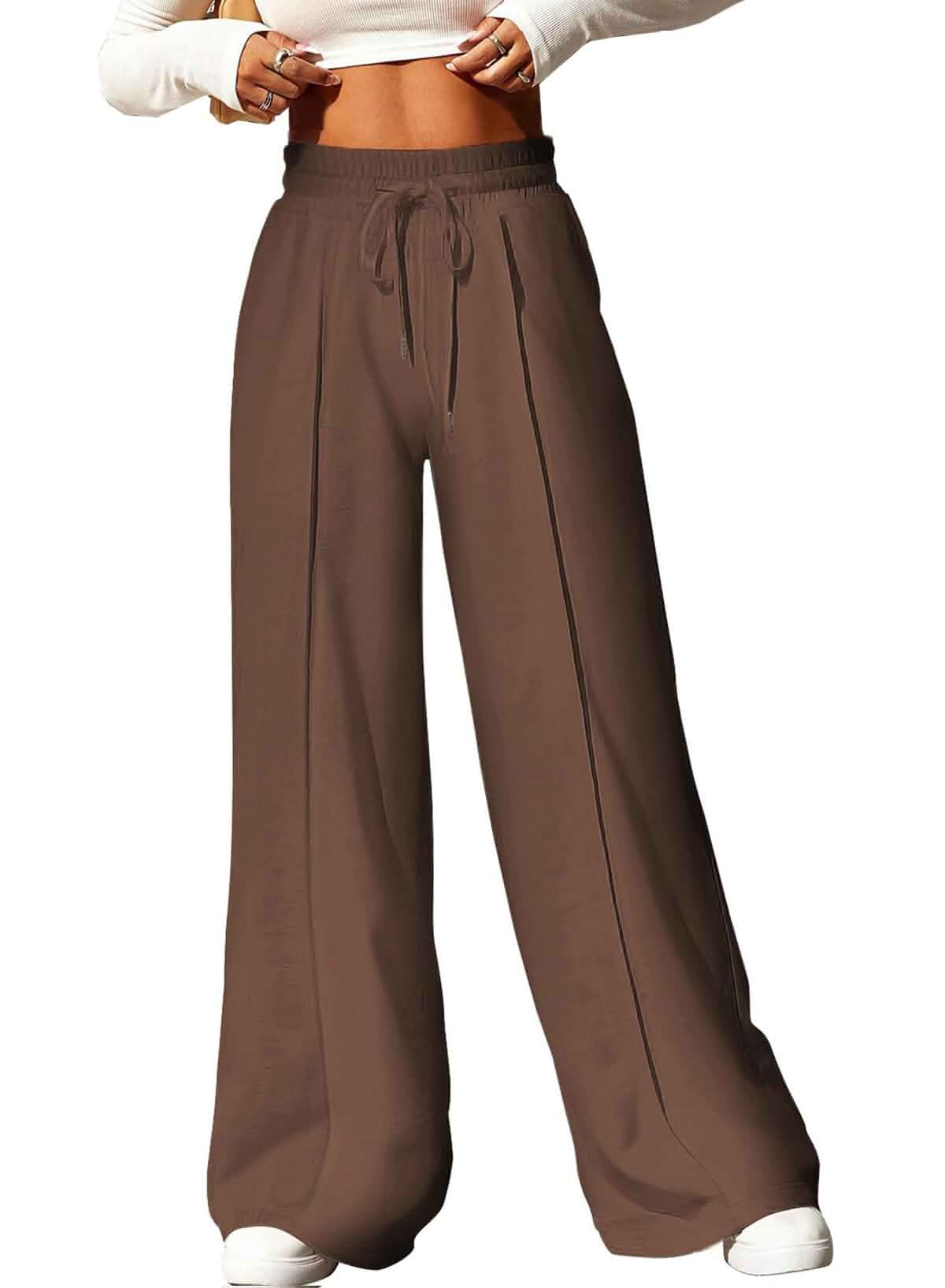 Aleumdr Womens Wide Leg Sweatpants High Waisted Casual Pants Side Pockets, Soft Wide Leg Pants for Women 2026, Drawstring Elastic Waist, Comfy Fall Pants, Athletic Workout Home Wear