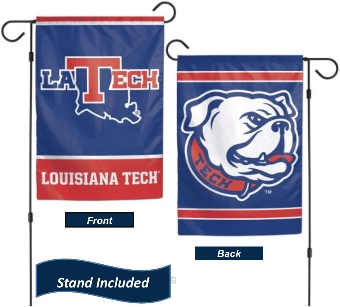 Louisiana Tech Bulldogs Garden Flag Set With Stand, Printed in the USA, 12.5" x 18" College Flag With Three Piece Steel Yard Flag Stand Holder