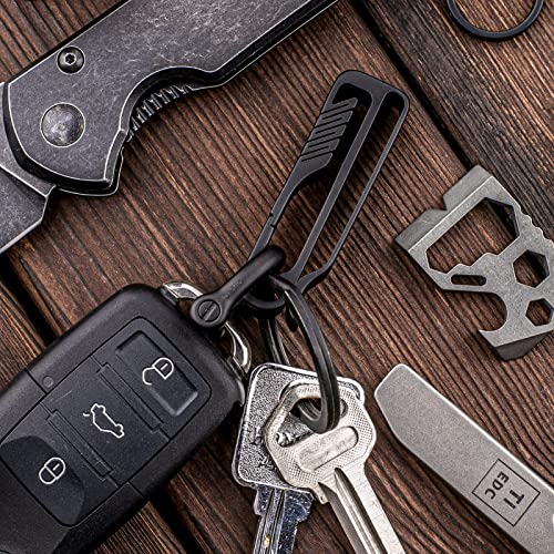 Tisur Belt Loop Keychain Clip, Titanium Carabiner Keychain Key Holder With Detachable Key Ring For Duty Belt, Car Key Chain Gifts For Men Women, Bk1S+D Ring (Black) #TOP6