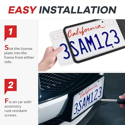 Aujen Silicone License Plate Frames,2 Pack Black SideOpening License