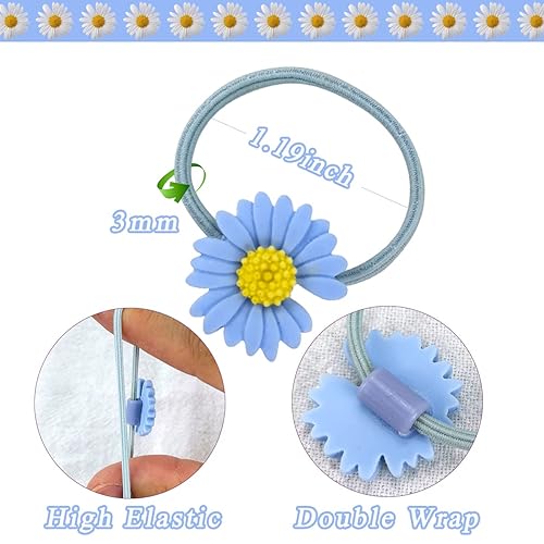 Miniatura 3 de Lazos elásticos para el cabello, banda pequeña de margarita, bandas de goma suave, soporte para cola de caballo, cuerdas de pelo de flores