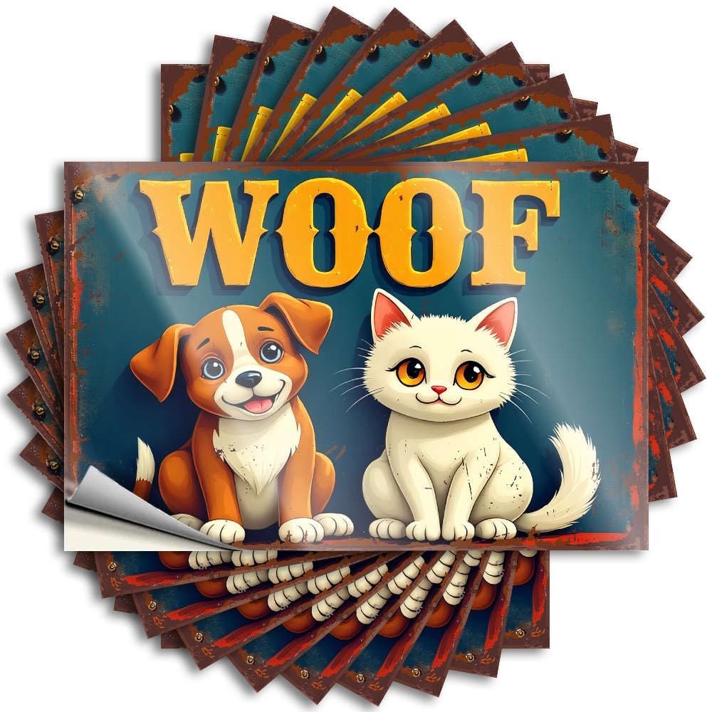 House Stuff, Stickers Funny Cover Quote Stickers, Autumn No Residue Decals for Luggage | Earth Party Favor Custom A Cute Dog and Cat with woof Above Them(12X18CM)