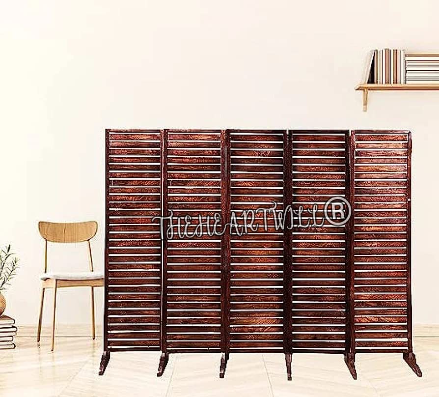 THEHEARTWILL Wooden Room Partition for Apartments/Screen Separator/Room Wall Divider with Stand for Living Room | Bedroom | Office | Restaurant | Shop | Fatti Design partition 5 Panel with Stand/Legs