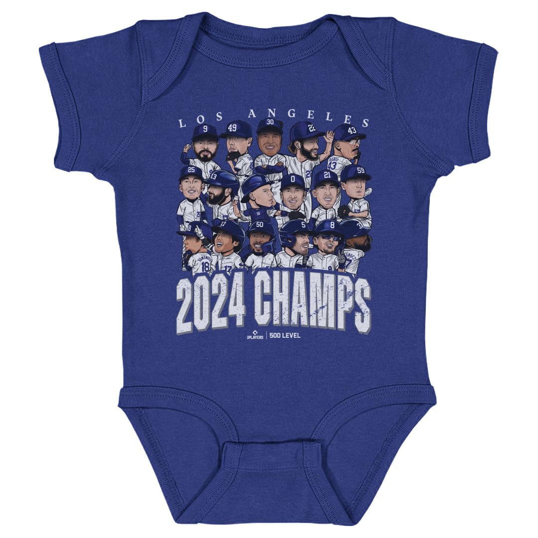 500 LEVEL Los Angeles Baseball 2024 World Champs One-Piece Infant Bodysuit (Royal Blue, 18M)