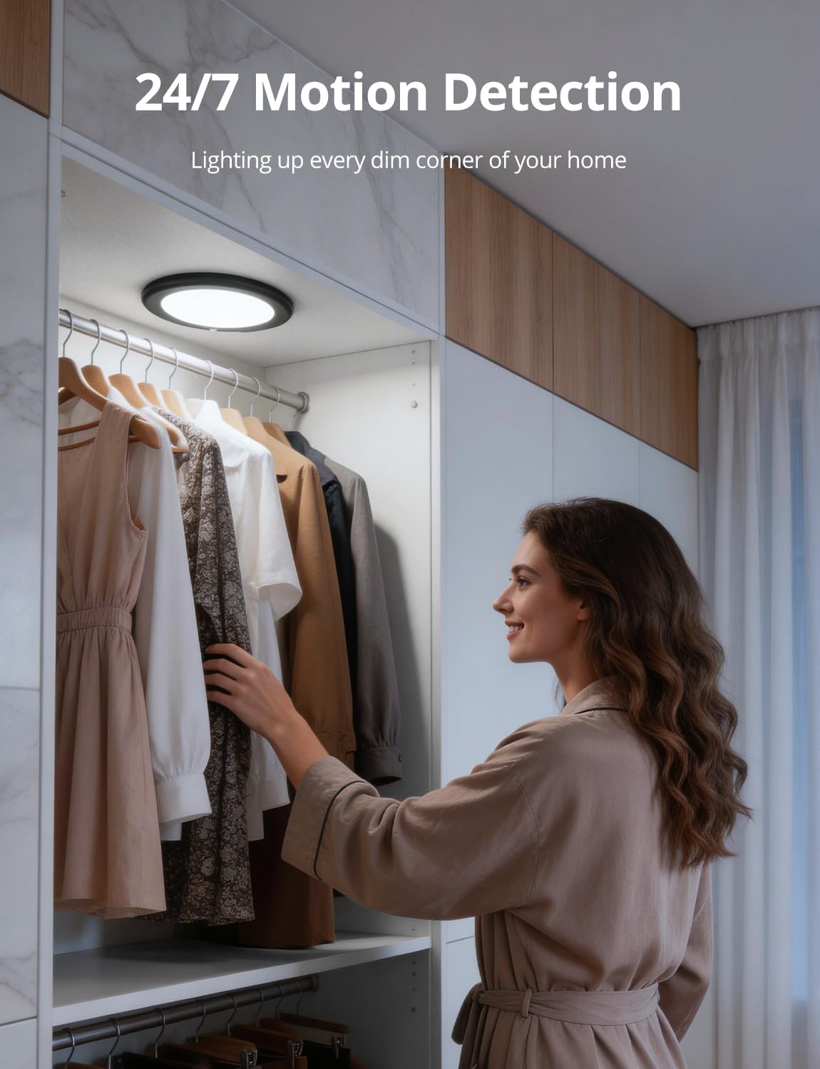 Bojim Lampe de placard rechargeable sans fil avec détecteur de mouvement 6000 mAh alimentée par piles, luminaire de douche magnétique avec télécommande et minuterie à intensité variable pour buanderie