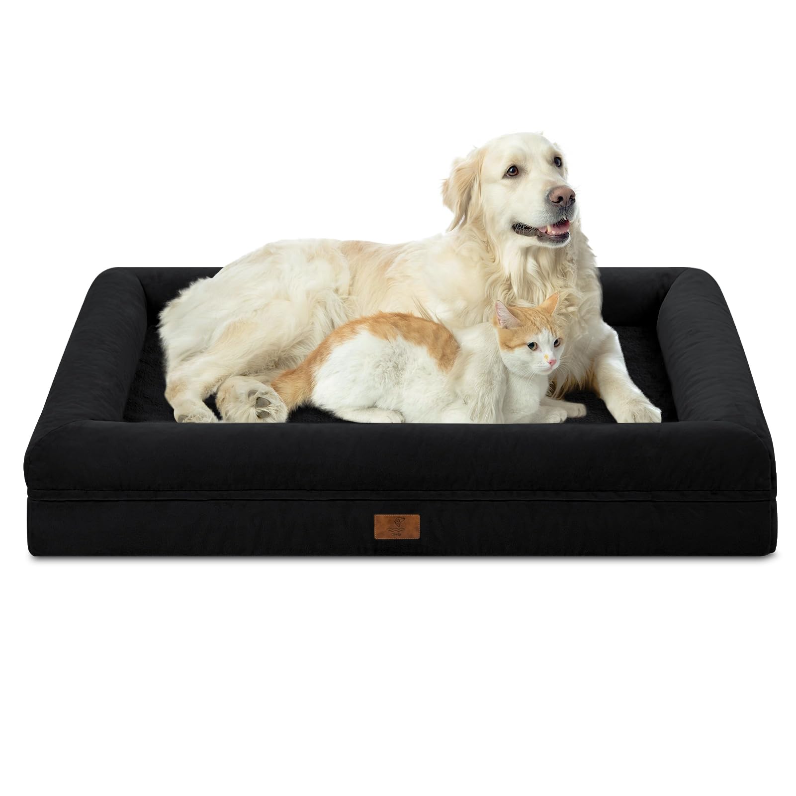 Yiruka XLarge Orthopedic Dog Bed for Large Dogs, Waterproof Egg Crate Foam Dog Bed with Removable Washable Cover, 4-Sides Removable Bolster Soft Sofa Couch with Non-Slip Bottom, Black