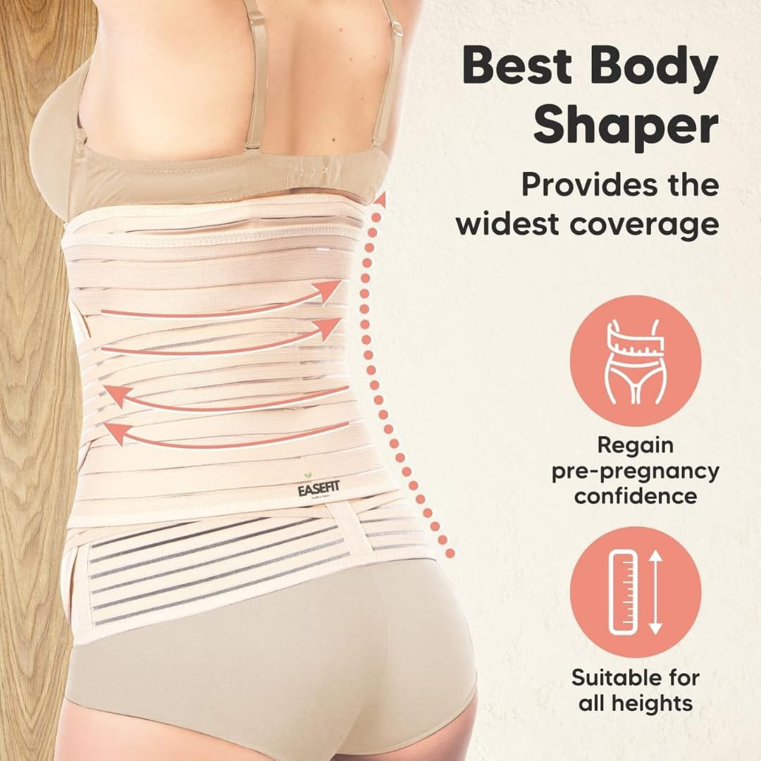 EASEFIT 3 in 1 Postpartum Belly Belt Abdominal Waist and Pelvis Support Slimming Shapewear for Tummy Control and Recovery Adjustable Fit 30 to 46 Inch Polyester and Spandex (Beige) 3