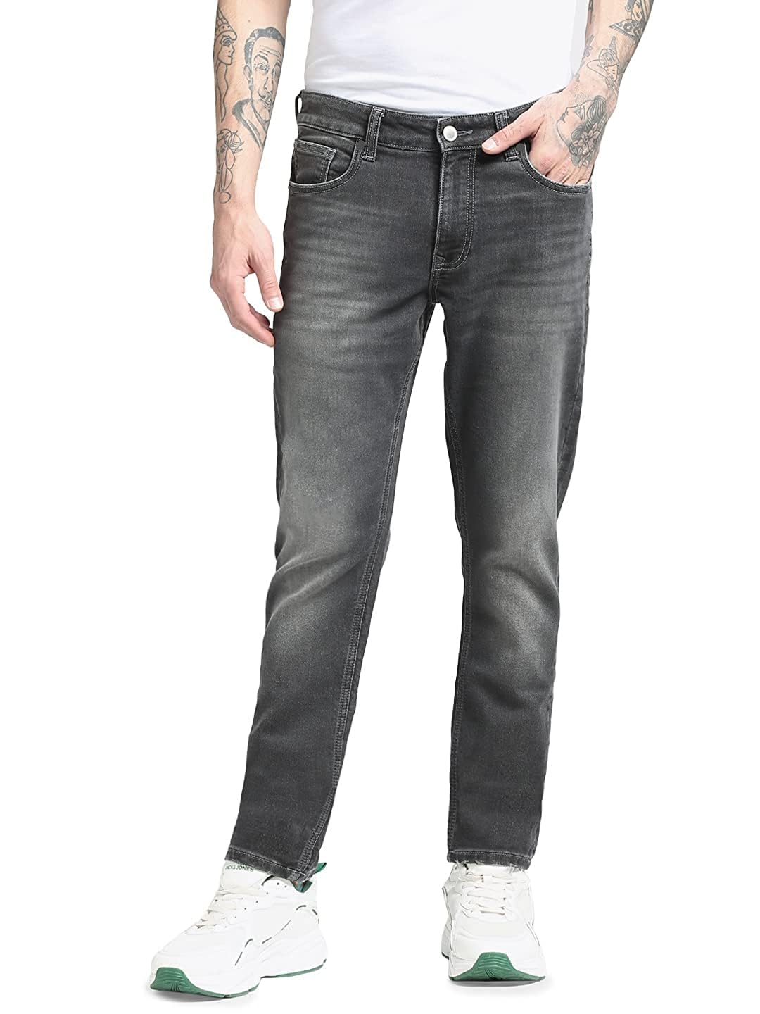 linaria Men's Stretchable Regular Mid Rise Jeans (28) Blue-picture-34