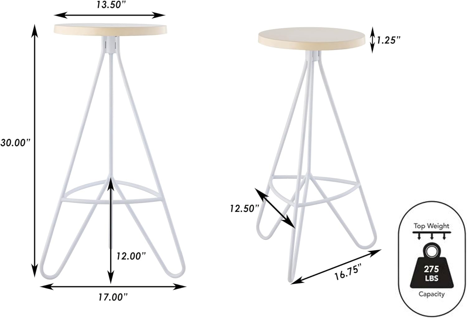 JONATHAN Y BSL1002D Trinity 30" Modern Industiral Iron Tripod Backless Bar Stool for Home, Kitchen, Dining Room, Workspaces, Cafes and Resturants, Almond Seat with White Frame