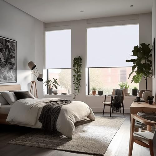 Miniatura 2 de Persianas enrollables 100 % opacas, para oscurecer la habitación, con tela aislante térmica, con cadena, para hogar y oficina (blanco de 65 pulgadas