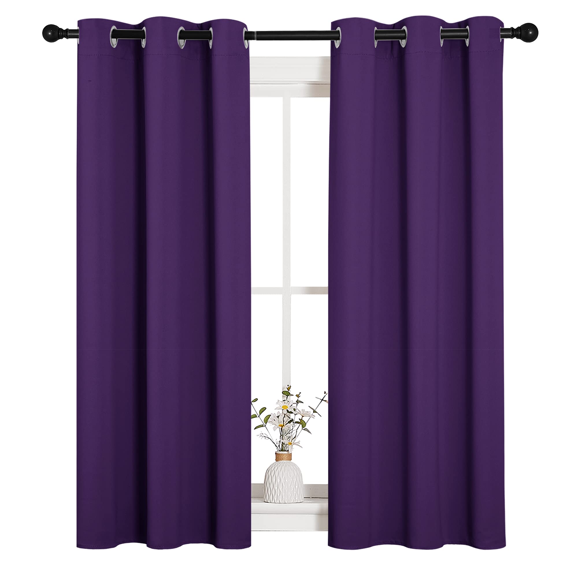 NICETOWN Blackout Curtain Panels for Kids Room, Triple Weave Home Decoration Thermal Insulated Solid Ring Top Blackout Curtains/Drapes (Set of 2, 34 x 54 inches, Royal Purple)