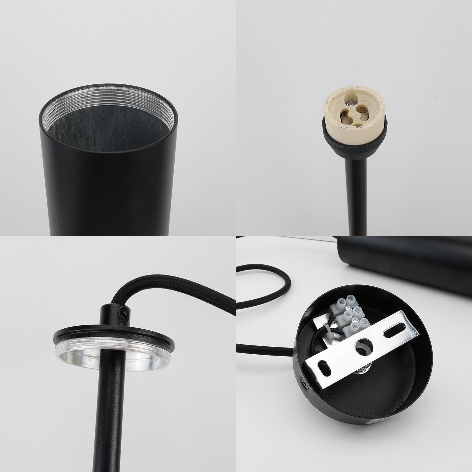 Alpinaluz Lámpara Colgante Tubular de Aluminio para Techo, Diseño Moderno de 40 cm con Casquillo GU10 y Cable Textil de 120 cm (Pack de 2 Negro)