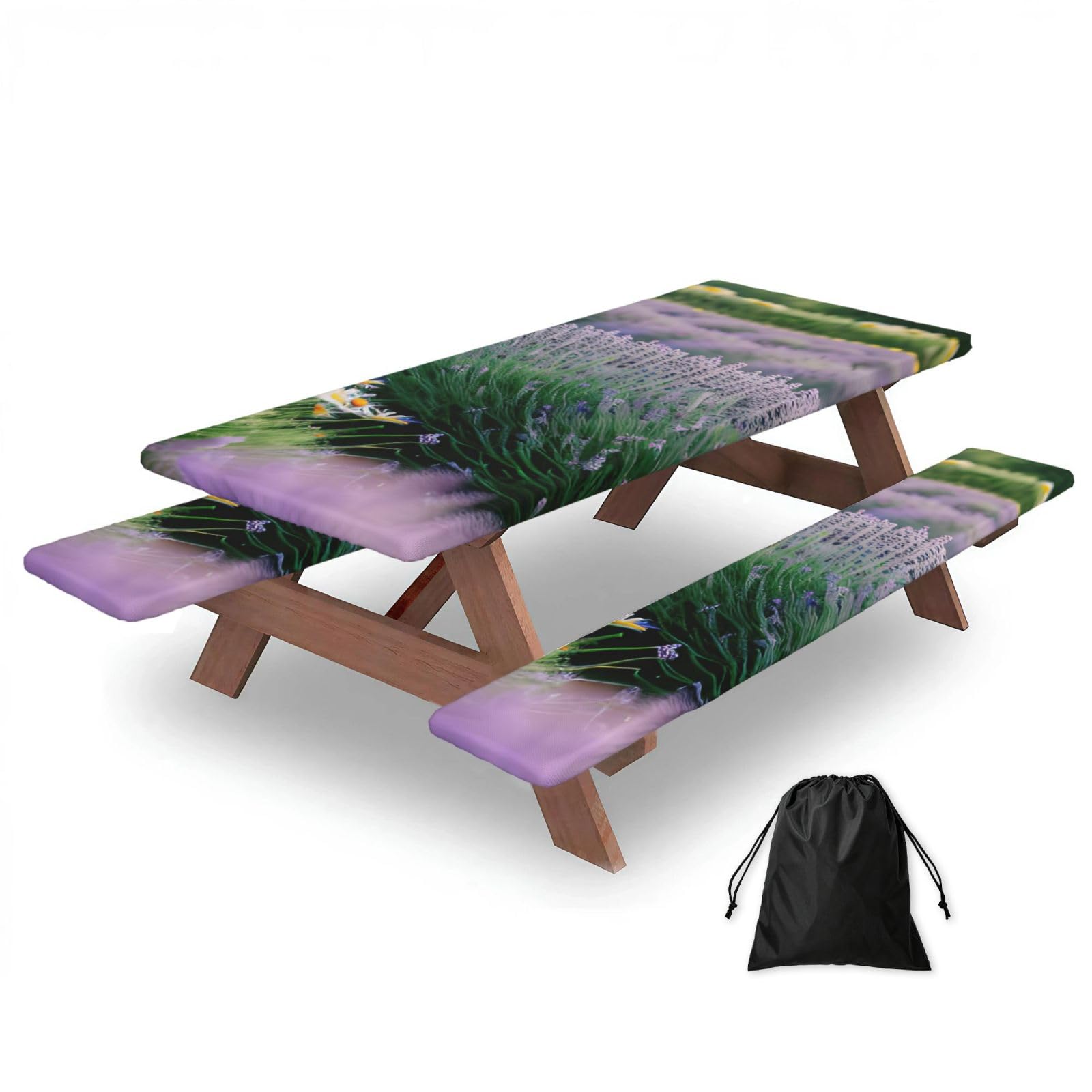 AYYQWE Lavender And Daisy Print Picnic Table Bench Cover Outdoor Garden Party Decor Daily Accessory Gift