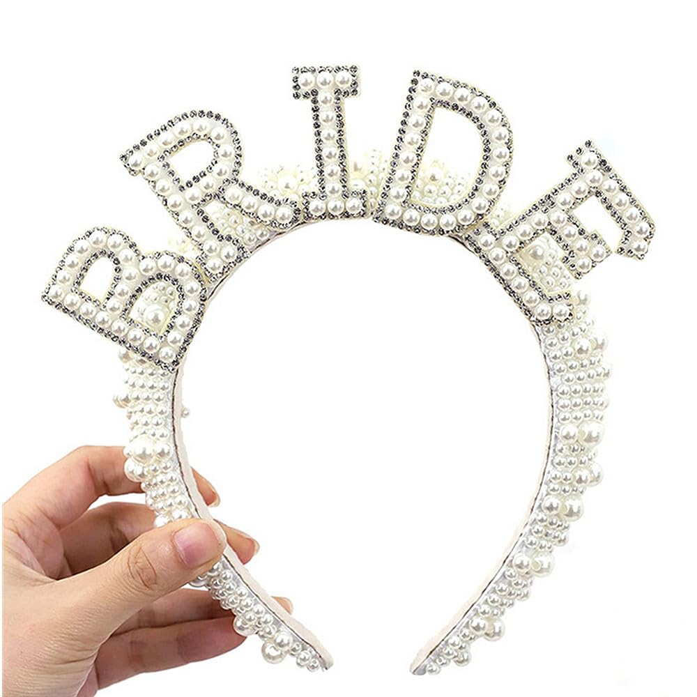 TRIXES Bride to Be Pearl Embellished Crown Headband - Hen Do - Women’s Bridal Shower Costume Accessory, Off-white - Image 2