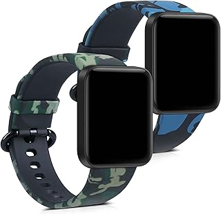 kwmobile 2X Cinturino Silicone TPU Compatibile con Xiaomi Mi Watch Lite/Redmi Watch - Fascia Gommata Smart Watch - Camouflage Nero/Verde Chiaro/Verde Scuro