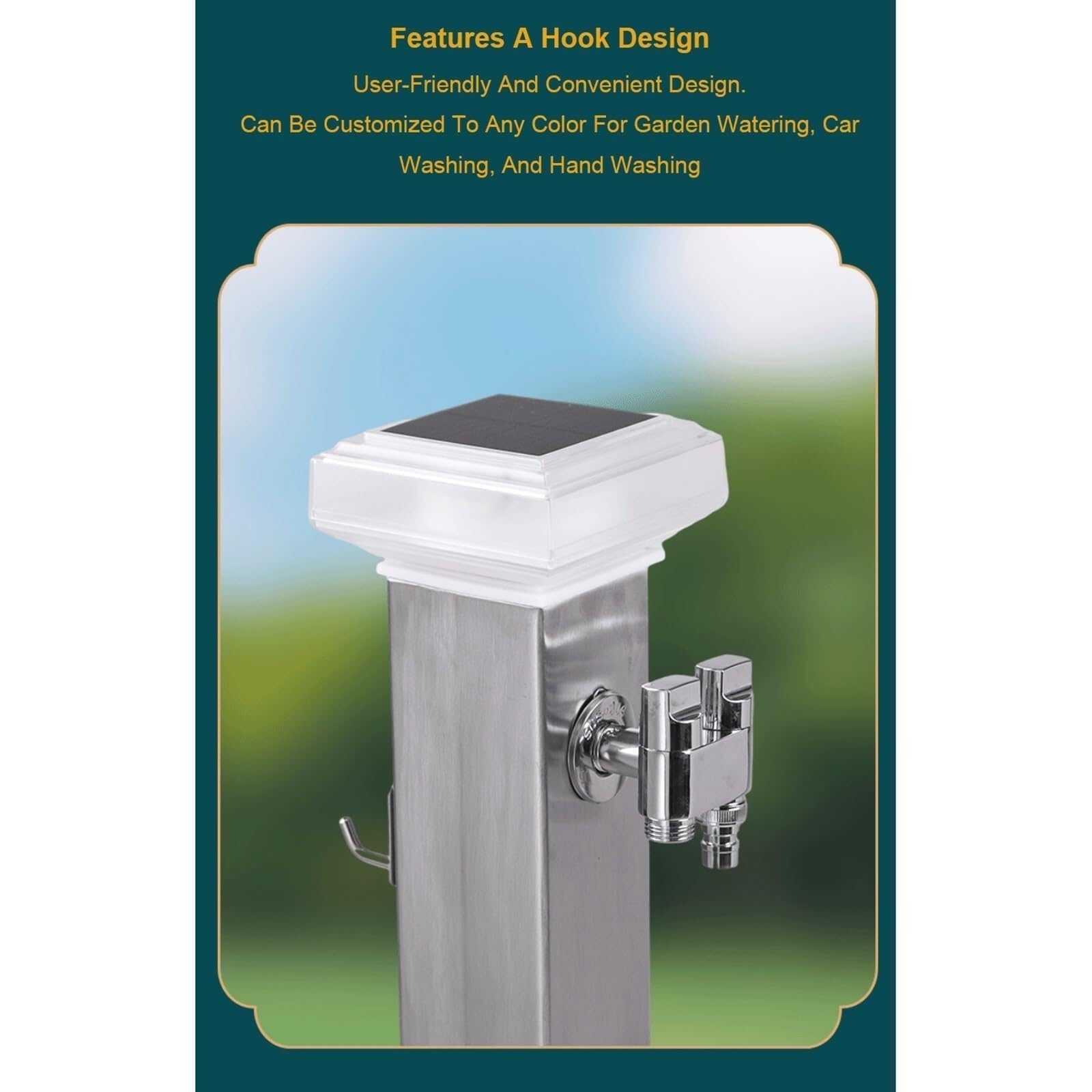 Columna de agua de jardín anticongelante con sensor de luz, fuente decorativa, soporte vertical para manguera, grifo de doble salida