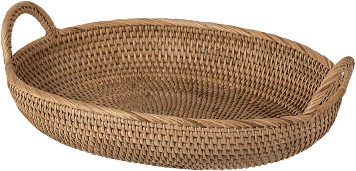 Amazon.co.jp: 籐かご 編まれた楕円形のラタンバスケット 受け皿