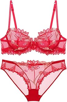 Soft Lace Lingerie Set See Through Underwear Floral Lace Underwire Sheer Bra and Panty Set for Women