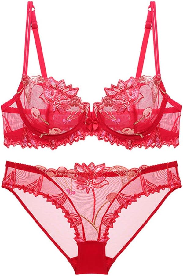 Soft Lace Lingerie Set See Through Underwear Floral Lace Underwire Sheer Bra and Panty Set for Women