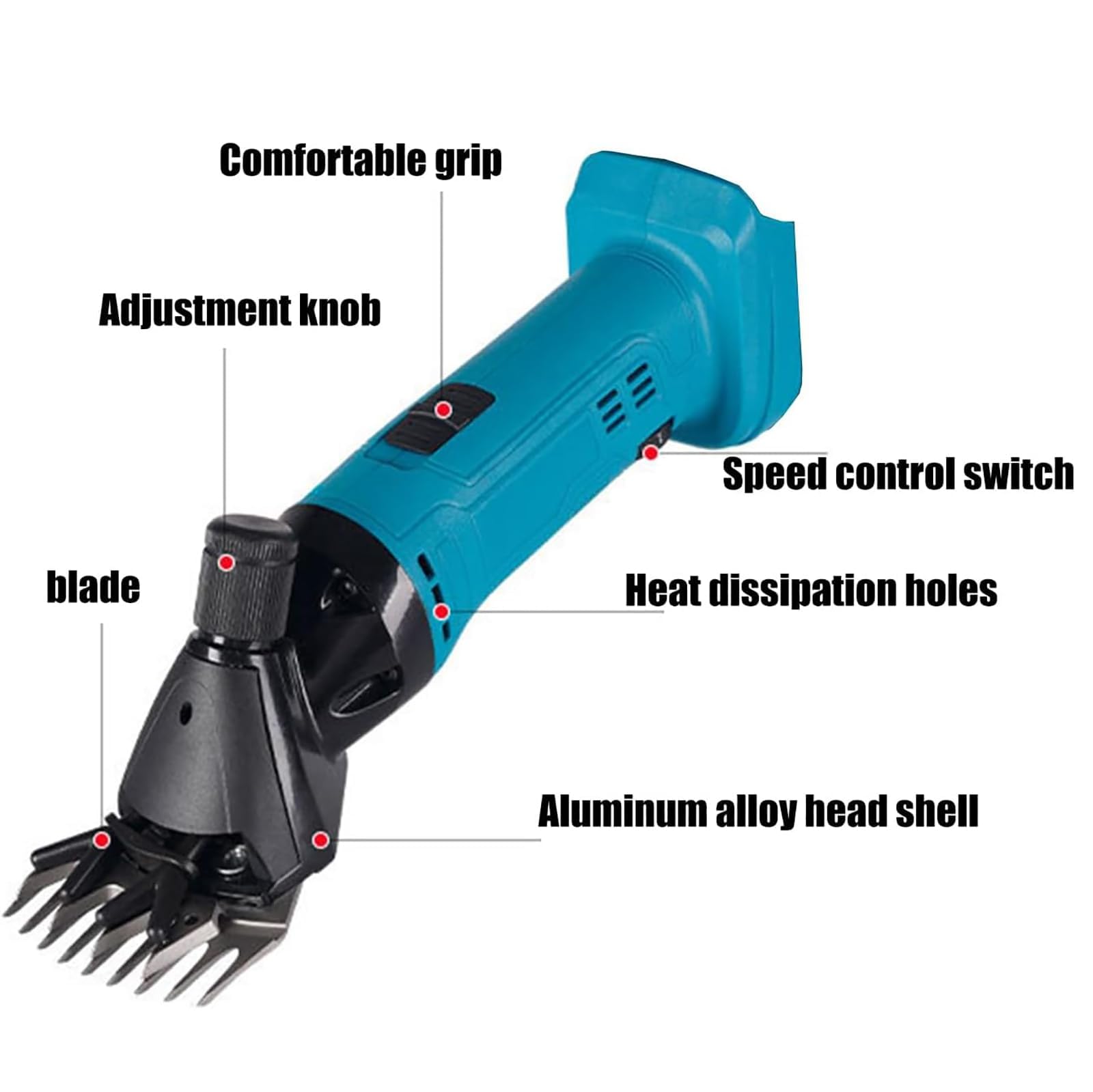 Cesoie Elettriche per Pecore a Batteria da 600 W, Tosatrice per Lana Agricola con 6 Impostazioni di Velocità, Lame In Acciaio Al Carbonio, Cesoie per Pecore Elettriche Profess Blue 9-tooth 2 Electric