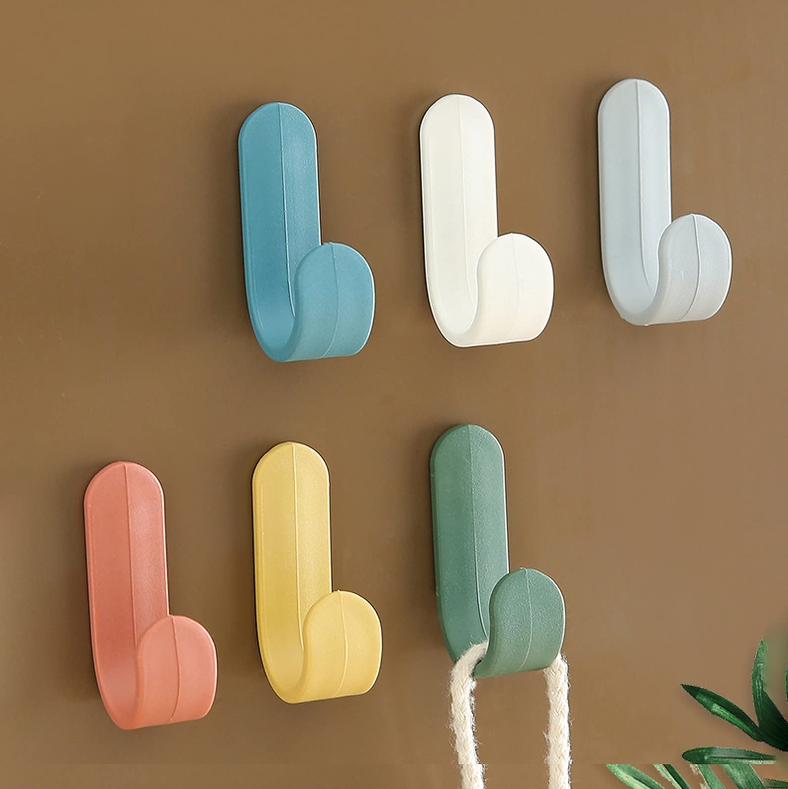 wolpin Self Adhesive Wall Hooks Waterproof Adhesive Sticky Round Hooks | Hanging Capacity 1 KG Max | Multipurpose Home Storage (Colorful Hook, Pack of 6 Pcs), Plastic