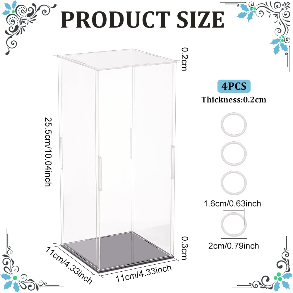 FINGERINSPIRE 4.3x4.3x10Inch Clear Acrylic Display Case Self-Assembly Rectangle Acrylic Boxes for Display Dustproof Protection Showcase with Matte Black Base Display Case for Action Figures