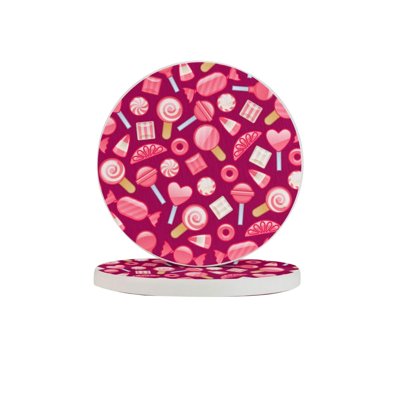 Westch Two Pieces Pink Candy Diatomite Cup Coaster - Absorbent And Moisture Absorbing Coaster For Home And Office Coffee Table Coaster Drink Coaster Heat Insulation Coaster