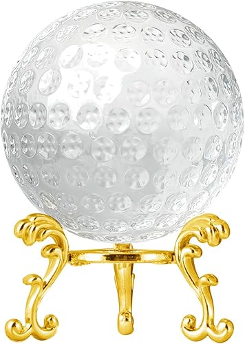 LONGWIN Bola de golf de cristal de 2.362 in (2.4 pulgadas) con pisapapeles de bola de vidrio decorativa sólida con soporte dorado