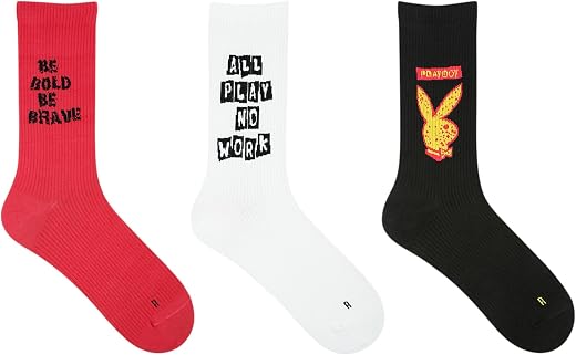 BALENZIA Men Playboy Men's Crew Socks | 3-Pack | Sports Socks | Free Size | Playboy Socks