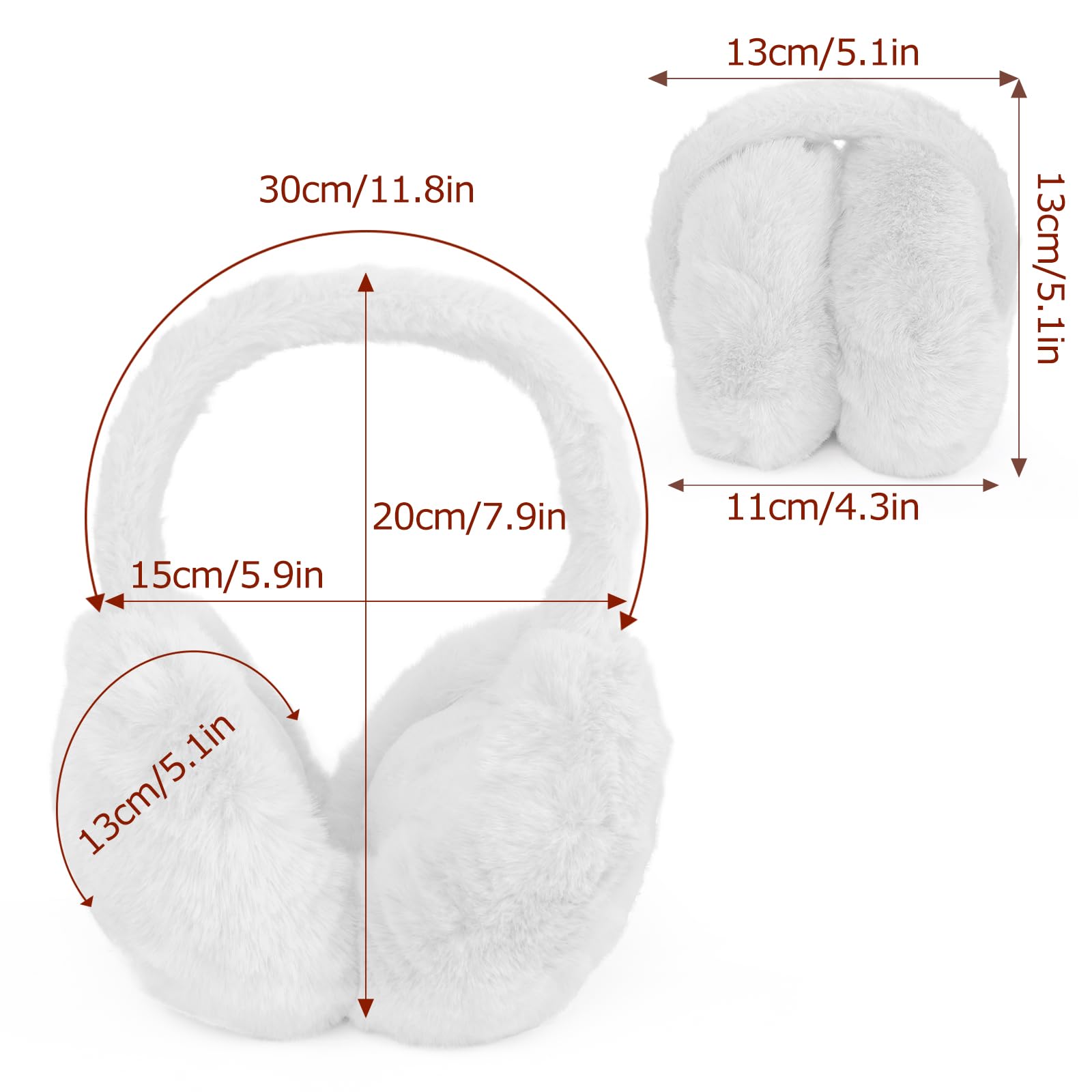 Duxesuk 1 Pcs Fluffy Warmers Headband Winter, Warm Ear Muffs for Women and Men, Foldable Fluffy Earmuffs with Headband, Warmers Headband Winter Accessories (White)