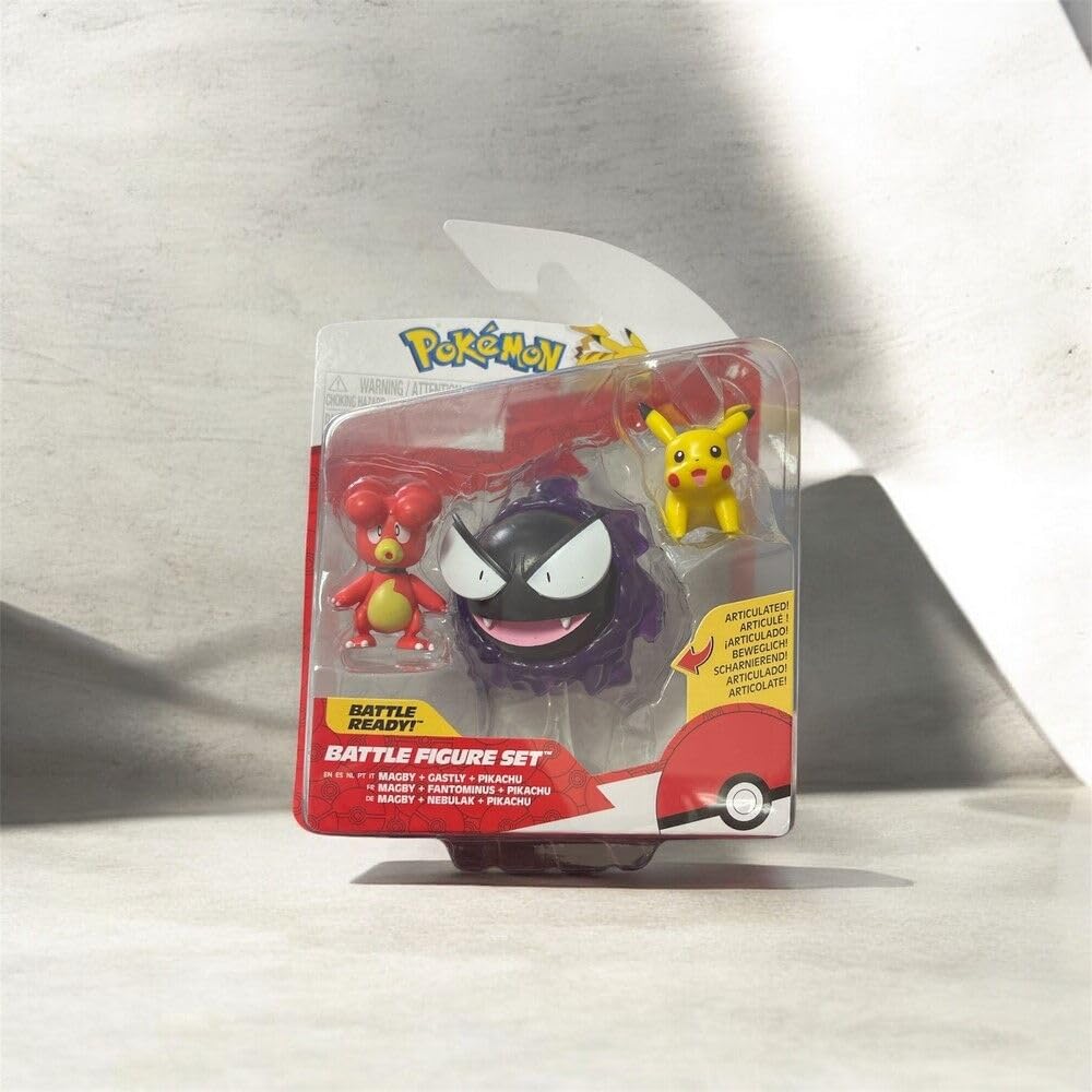 Pokémon Battle Figure 3 Pack - Features 2-Inch Pikachu and Magby and 3-Inch Gastly Battle Figures