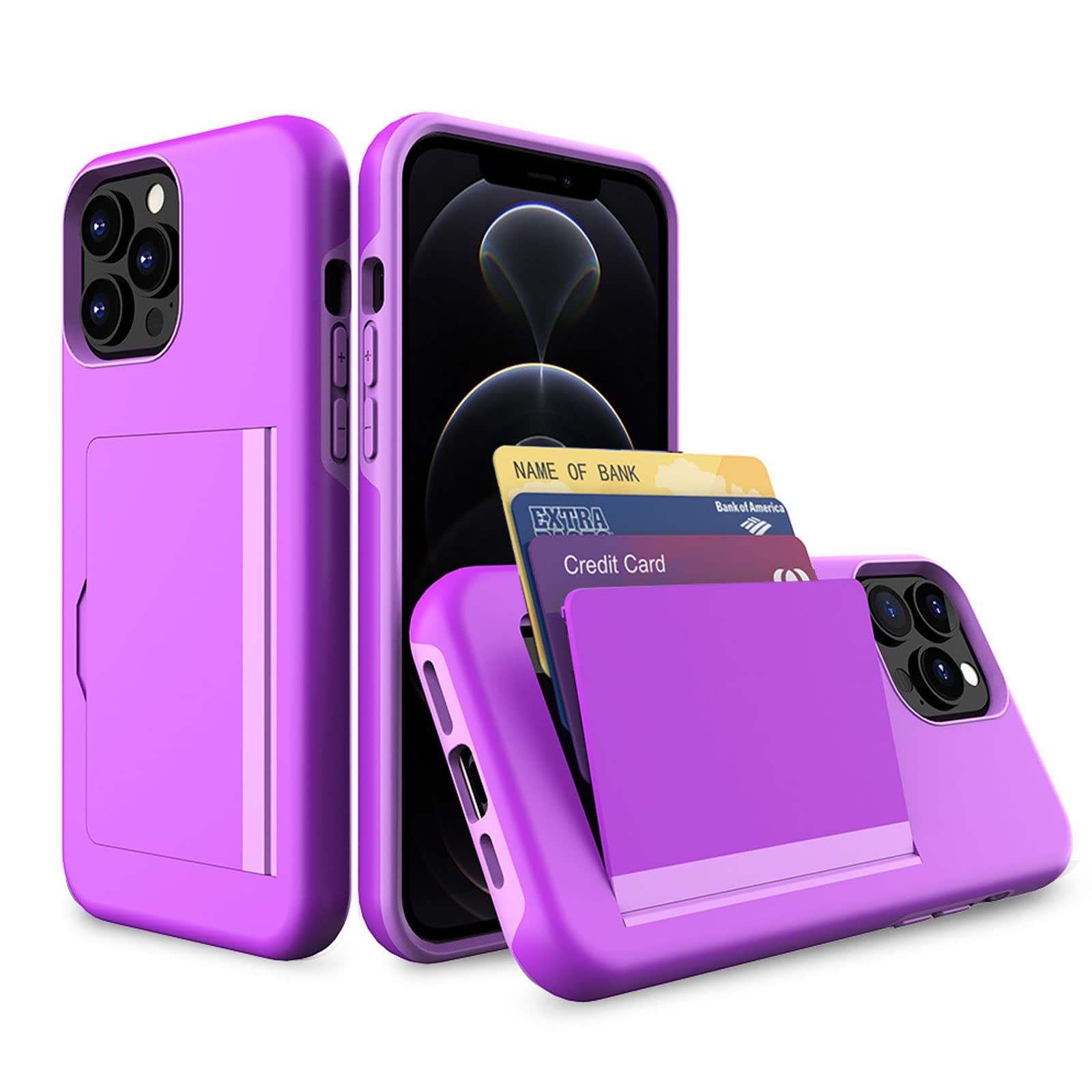 Etui do iPhone 14/14 Pro/14 Plus/14 Pro Max, etui na telefon komórkowy z przegródką na karty, funkcją stojaka, fioletowe, 14 Pro Max 6,7"