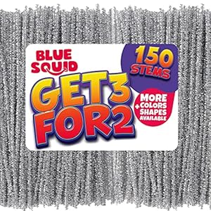 Blue Squid Lot de 150 nettoyeurs de tuyaux en Chenille métalliques argentés – pour tuyaux métalliques argentés, pour travaux manuels et Loisirs créatifs, pour Enfants