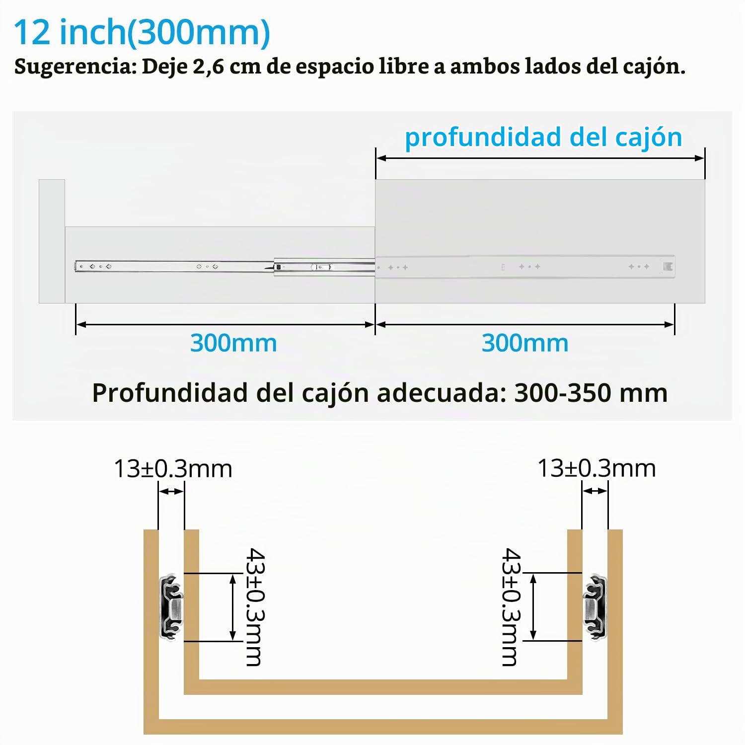QWORK® 6 pares (12 piezas) de guías para cajones de 30 cm con cierre suave, guías para cajones con rodamientos de bolas y extensión completa, capacidad de carga de 45 kg, color plateado