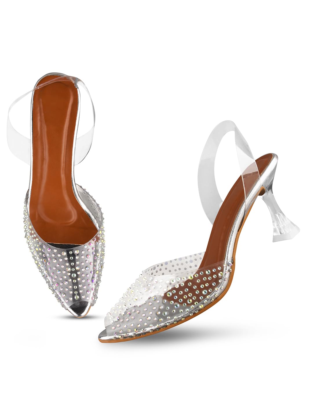 FROH FEET Fashion Stylish Casual Heel Sandal with Transparent Backstrap and Pearl Design for Women & Girls (B0CNH19WD5) Amazon Price History, Amazon Price Tracker