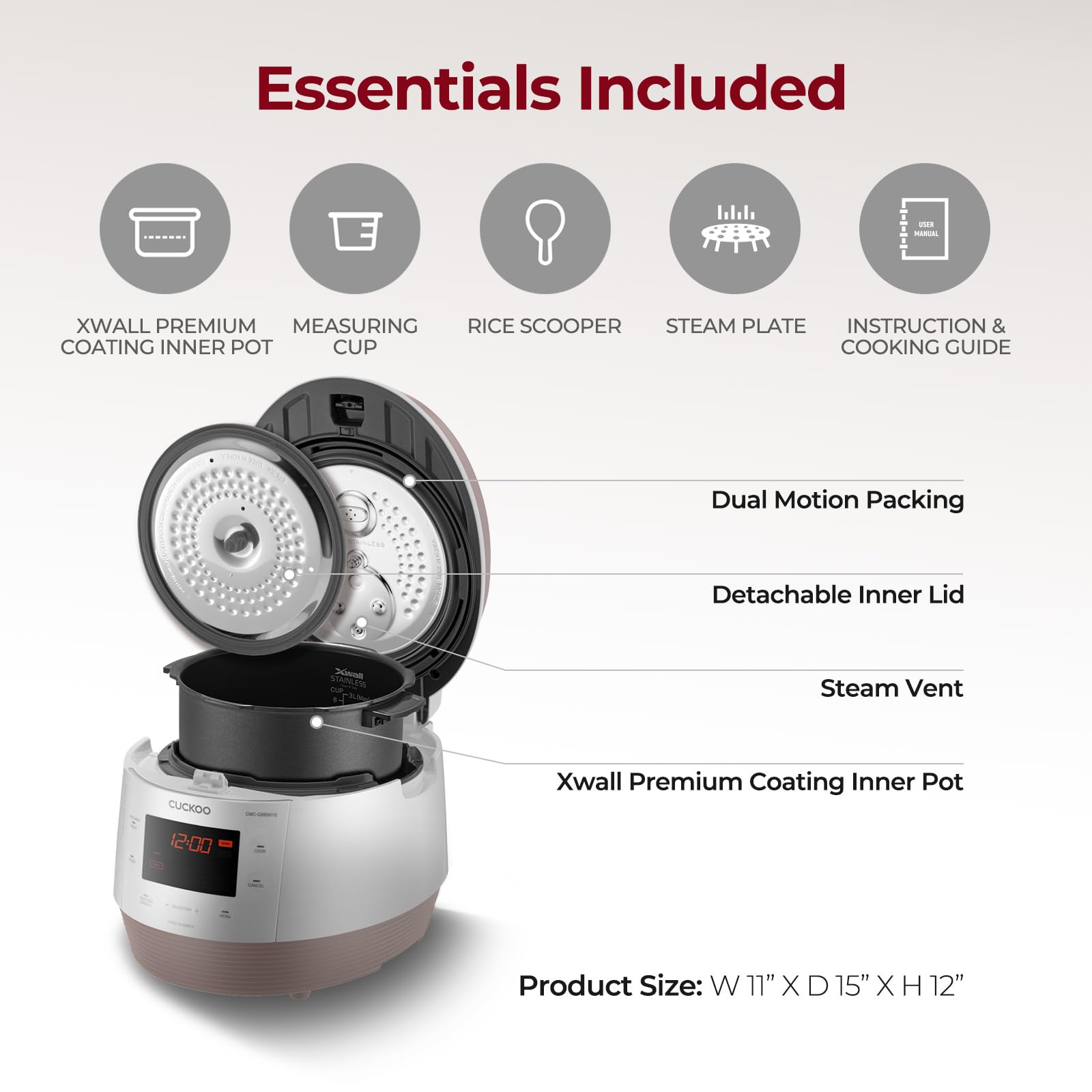 CUCKOO CMC-QSB501S ICOOK Q5 Premium Dampfdruck Multikocher 4750ml, 8in1 Multifunktionsgerät, Sprachnavigation, 3D Heiztechnologie, Warmhaltefunktion, Edelstahl-Innentopf mit Antihaft-Beschichtung
