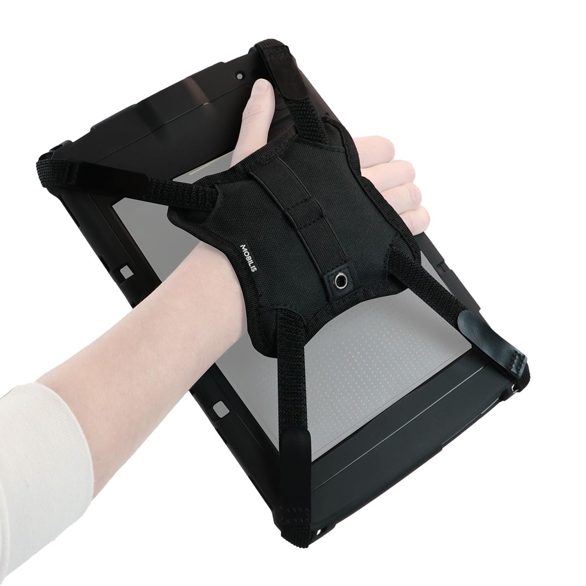 MOBILIS Patte de Saisie Universelle Elastique en X avec Porte Stylet - Support Main Compatible avec Tablette Zebra ET40 ET45 8" & 10"