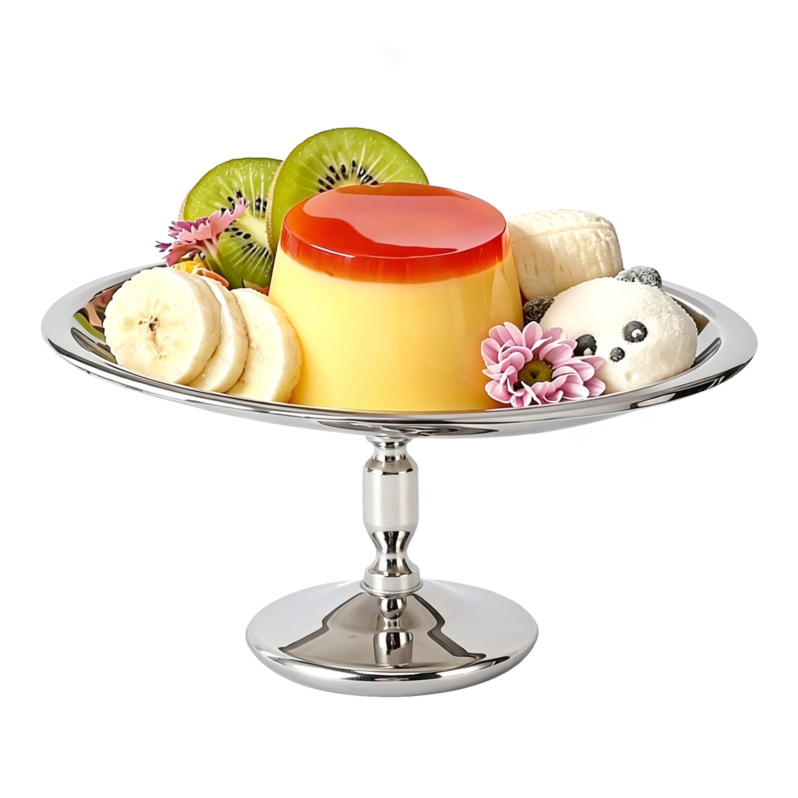 304 Stainless Steel Cupcake Stand with Pedestal, Oval Pedestal Compote Dish for Ice Cream Fruit Cookies Egg Tarts Macarons, Dessert Serving Bowl (Style 1)
