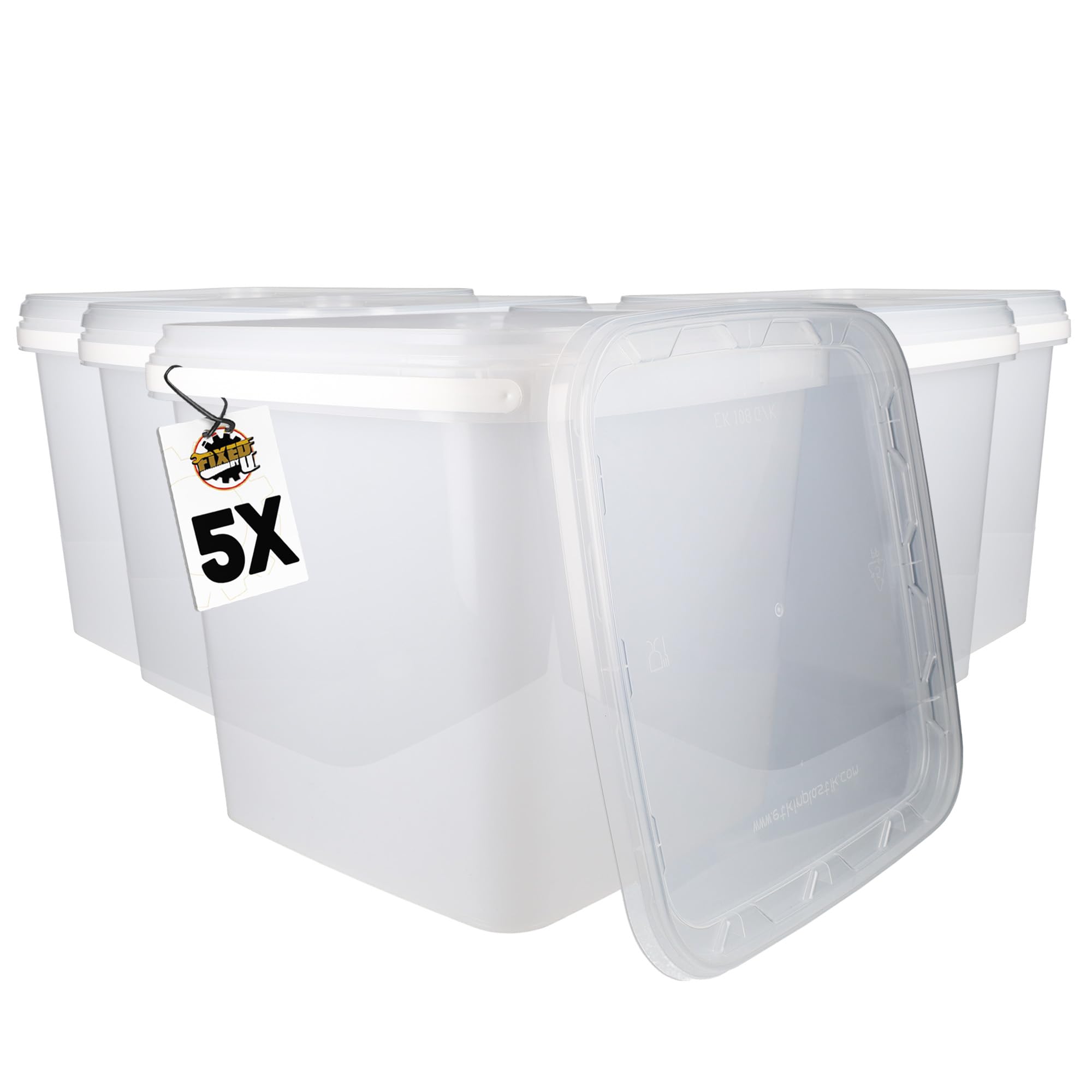 FixedByU 5er Eimer-Set mit Deckeln, 9 Liter, transparent und eckig