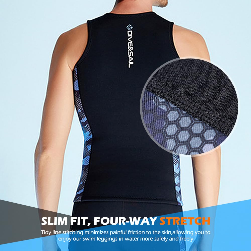 Herren-Neoprenanzug-Weste, 2 mm Neopren, ärmelloses Oberteil zum Tauchen, Kanufahren, Schwimmen mit Nylon, 10 % Material zum Surfen