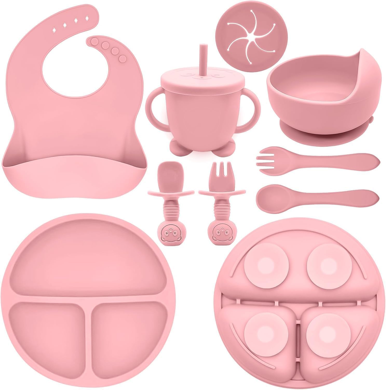 10-Piece Silicone Baby Feeding Set for Toddlers & Infants (6+ Months), Baby Led Weaning Self Feeding Kit with Strong Suction Plate, Bowl, Bib, Cup, Spoon, Fork, Fruit Feeder-image-21