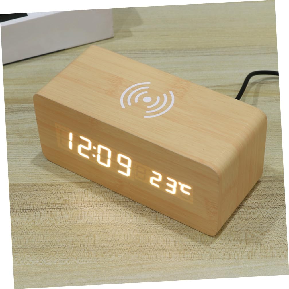Cabilock Despertador Digital de Sobremesa de Madera LED y Carga Inalámbrica